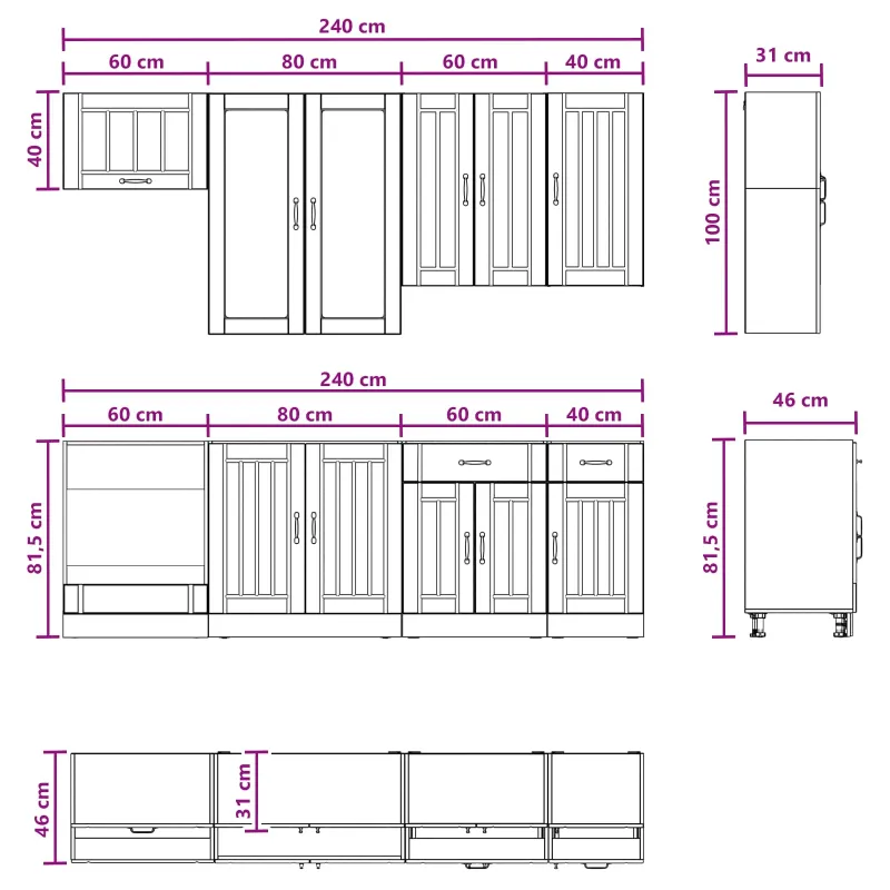 Virtuvės vienetas LUCCA 8 pcs Betono pilka Apdirbta mediena