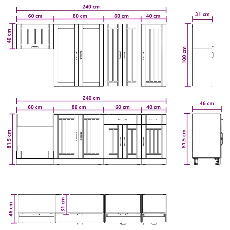 Virtuvės vienetas LUCCA 8 pcs Itin blizgi balta