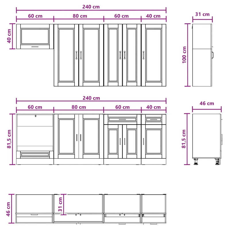 Virtuvės vienetas PORTO 8 pcs Betono pilka Apdirbta mediena