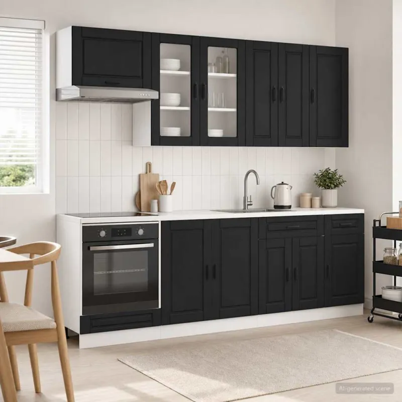 Virtuvės vienetas PORTO 8 pcs Juoda Apdirbta mediena