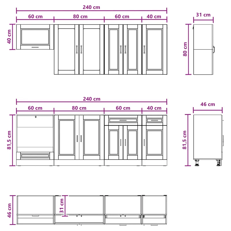 Virtuvės vienetas PORTO 8 pcs Sonoma ąžuolas Apdirbta mediena