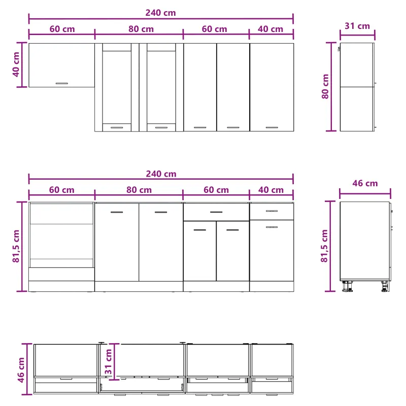 Virtuvės vienetas LYON 8 pcs Betono pilka Apdirbta mediena