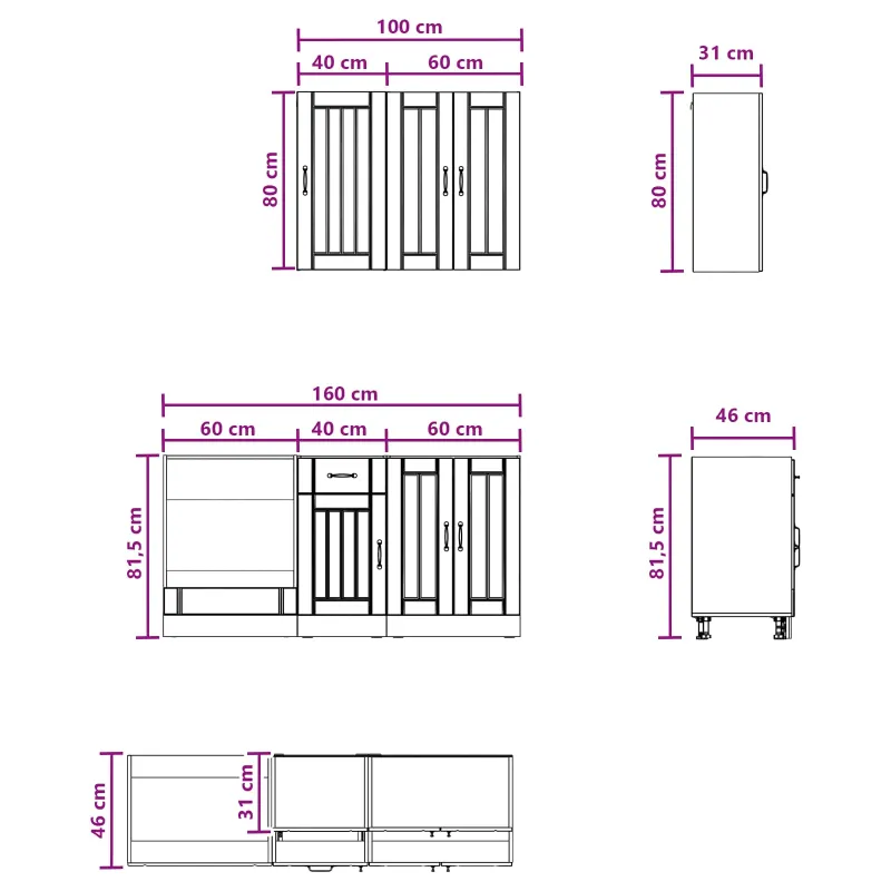 Virtuvės vienetas LUCCA 5 pcs Balta Apdirbta mediena