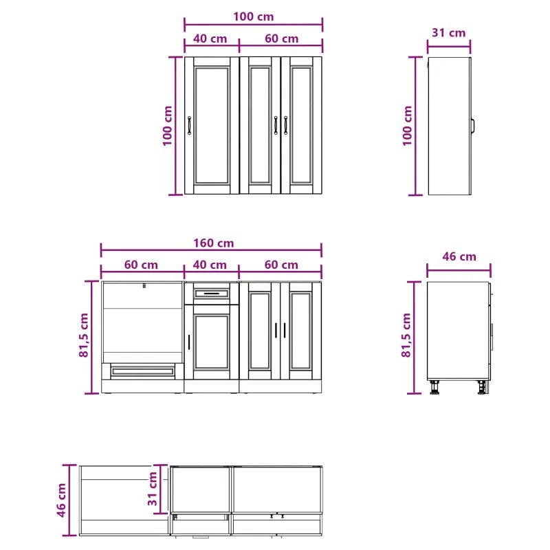 Virtuvės vienetas PORTO 5 pcs Betono pilka Apdirbta mediena