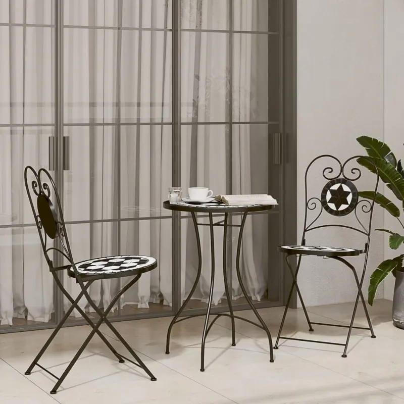 Mozaikkinen bistro-ruokailupöytä, musta/valkoinen, 50x70cm, keramiikka