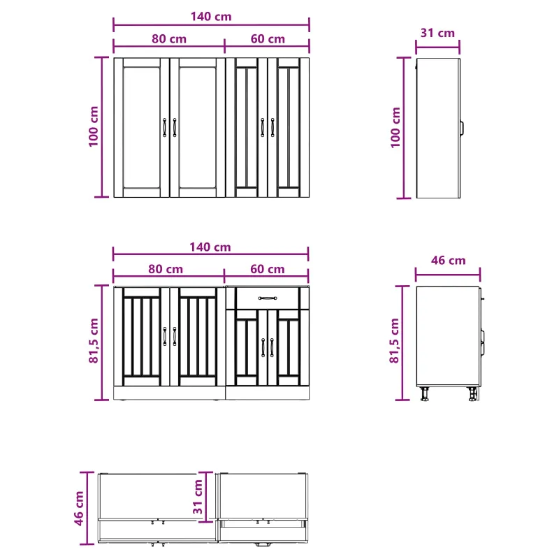 Virtuvės vienetas LUCCA 4 pcs Betono pilka Apdirbta mediena