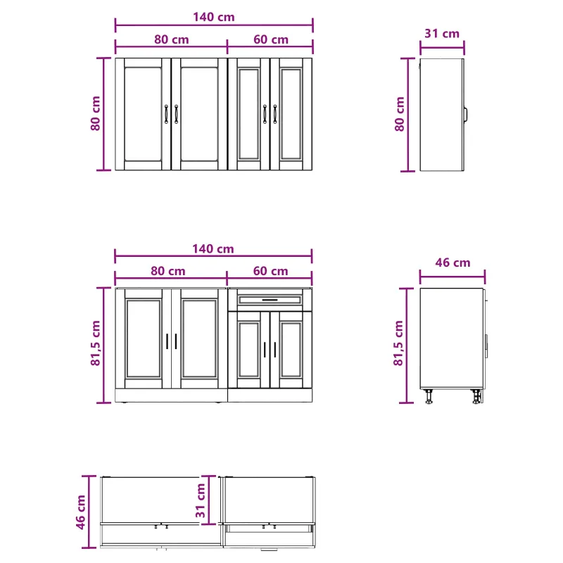 Virtuvės vienetas PORTO 4 pcs Balta Apdirbta mediena