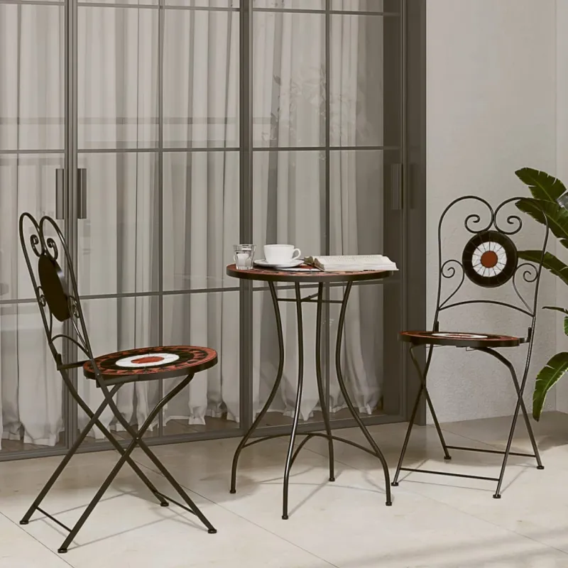 Mozaikkinen bistro-ruokailupöytä, terrakotta/valkoinen, 50x70cm, keramiikka
