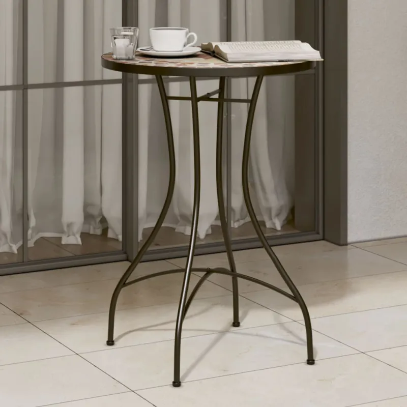 Mozaikkinen bistro-ruokailupöytä, terrakotta/valkoinen, 50x70cm, keramiikka
