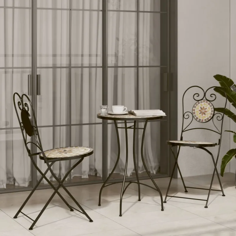 Mozaikkinen bistro-ruokailupöytä, terrakotta/valkoinen, 50x70cm, keramiikka