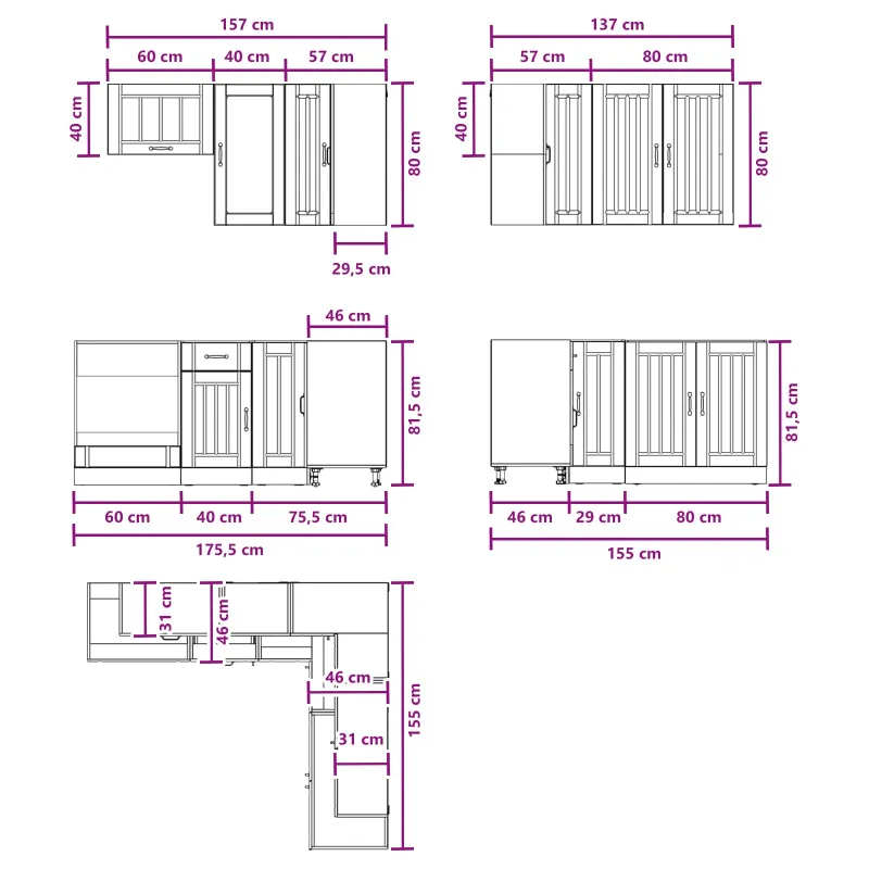 Virtuvės vienetas LUCCA 8 pcs Betono pilka Apdirbta mediena