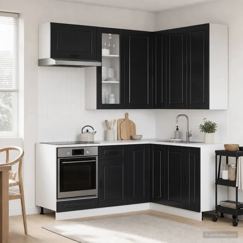 Virtuvės vienetas PORTO 8 pcs Juoda Apdirbta mediena
