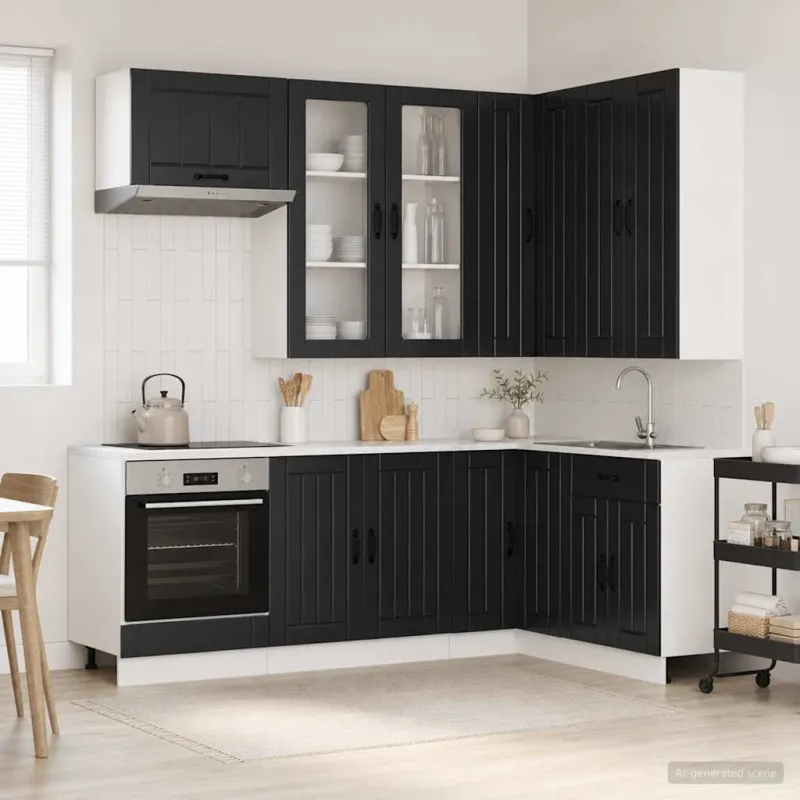 Virtuvės vienetas LUCCA 8 pcs Juoda Apdirbta mediena