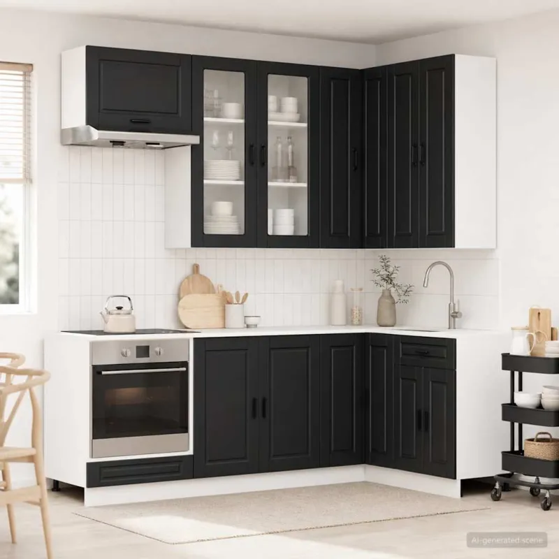 Virtuvės vienetas PORTO 8 pcs Juoda Apdirbta mediena