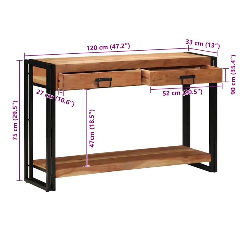 Konsolinis stalas Ruda 120 x 33 x 75 cm Kietos akacijos mediena