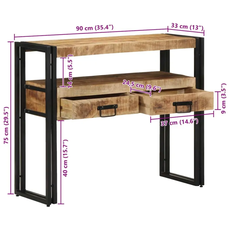 Konsolinis stalas Ruda 90 x 33 x 75 cm Kietas mango medis