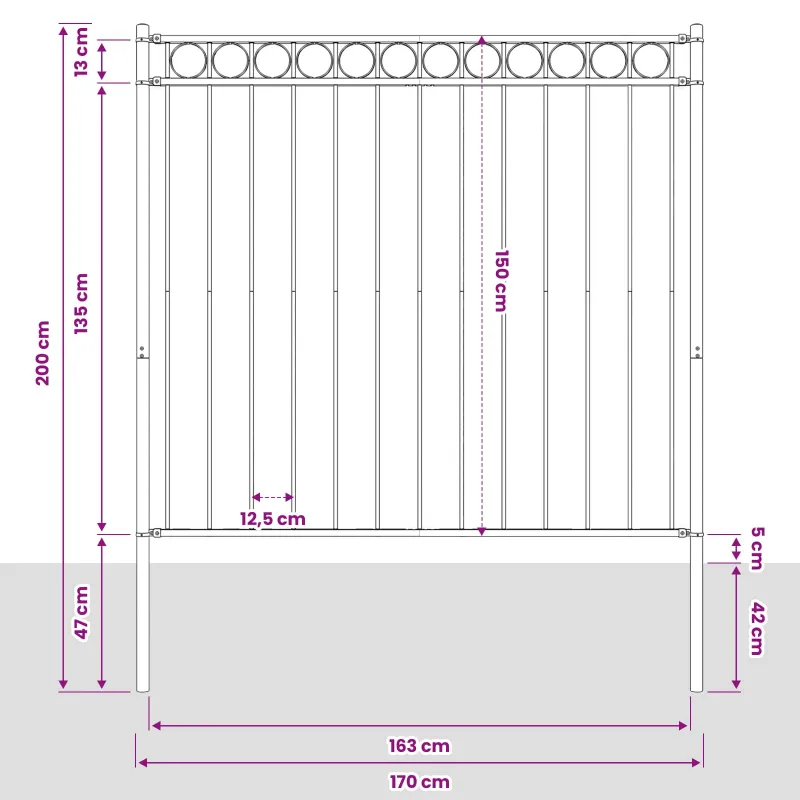 Tvorelių elementas ASSEN Pilka 170 x 200 cm Plienas