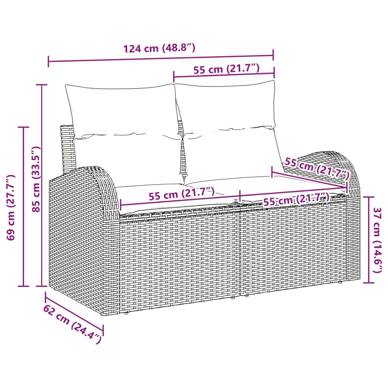 Sodo sofa Juoda 124 x 62 x 85cm poliratanas