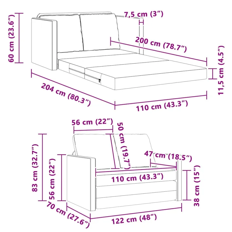Sofa lova Kreminė 204 x 122 x 60 cm Aksomas