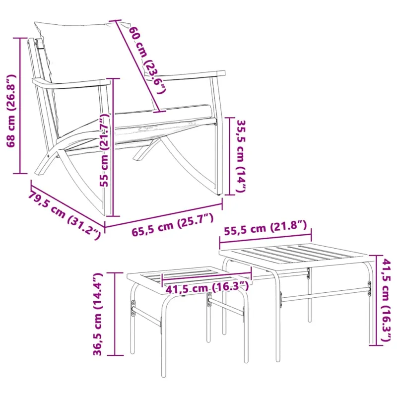 Balkonikkomplekti, 4 osaa, musta, teräs, tyynyillä