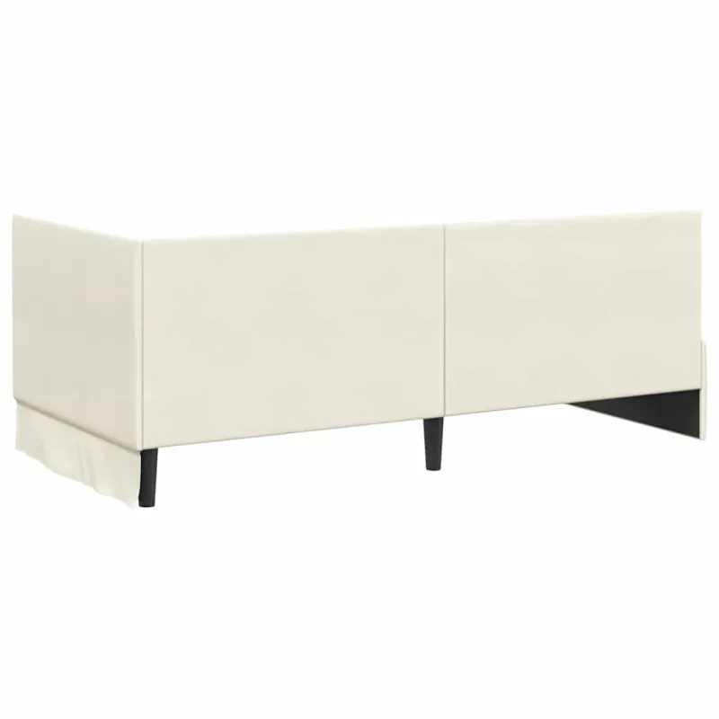 Kampinė lovos konstrukcija Kreminė 90 cm x 190 cm Aksomas