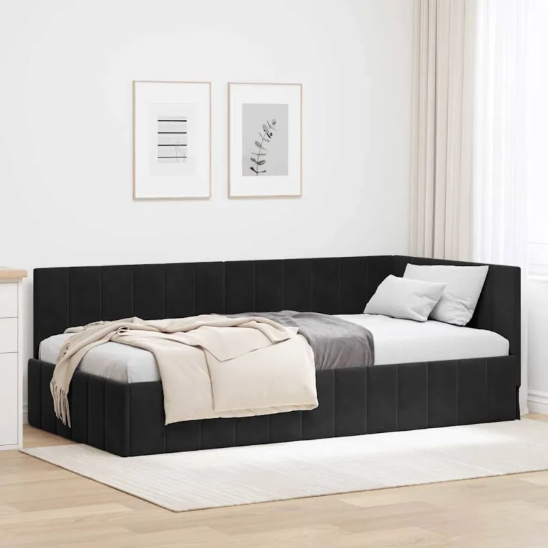 Kampinė lovos konstrukcija Juoda 90 cm x 190 cm Aksomas