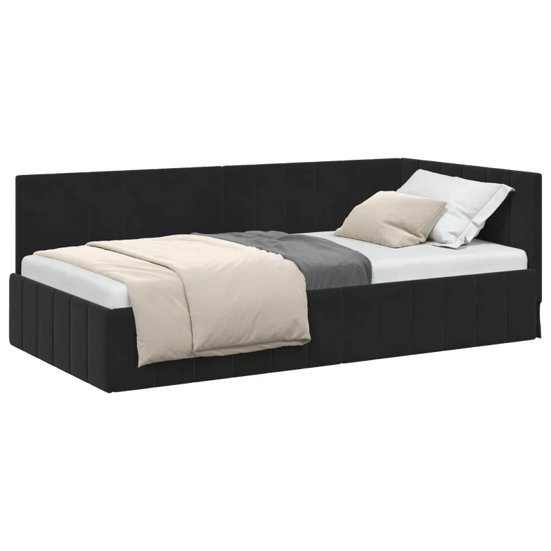 Kampinė lovos konstrukcija Juoda 90 cm x 190 cm Aksomas