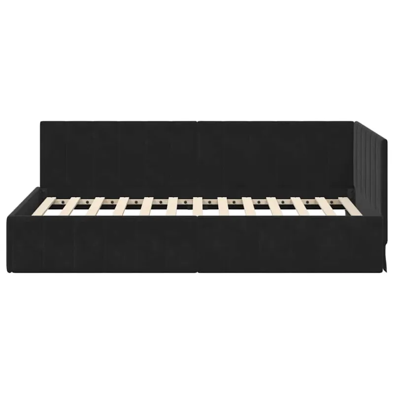 Kampinė lovos konstrukcija Juoda 90 cm x 190 cm Aksomas