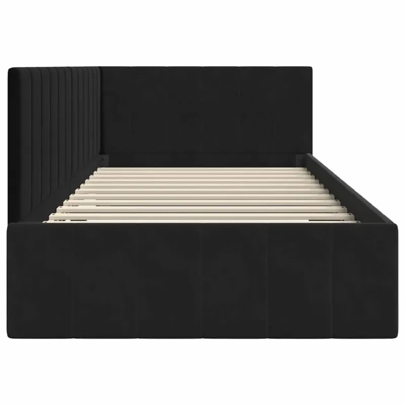 Kampinė lovos konstrukcija Juoda 90 cm x 190 cm Aksomas