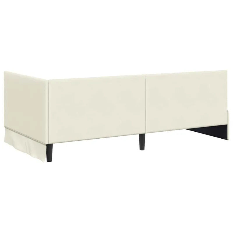 Kampinė lovos konstrukcija Kreminė 90 cm x 190 cm Aksomas