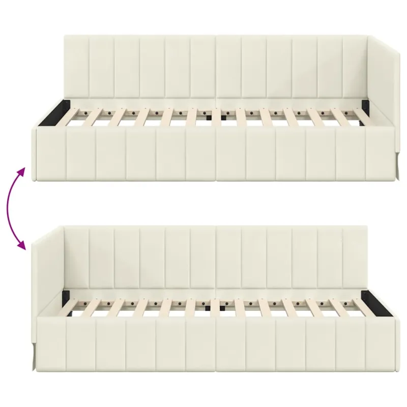 Kampinė lovos konstrukcija Kreminė 90 cm x 200 cm Aksomas
