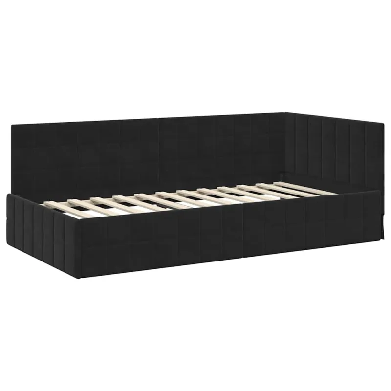 Kampinė lovos konstrukcija Juoda 90 cm x 200 cm Aksomas