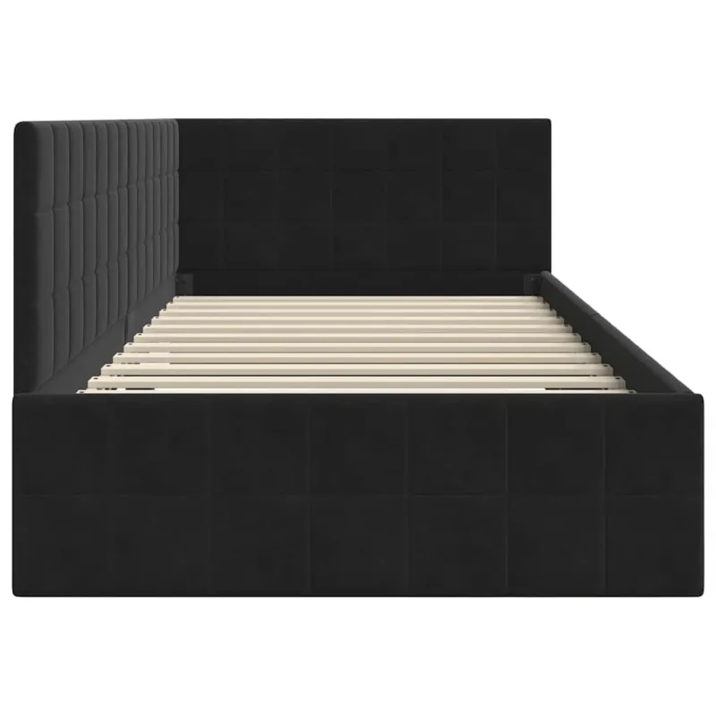 Kampinė lovos konstrukcija Juoda 100 cm x 200 cm Aksomas