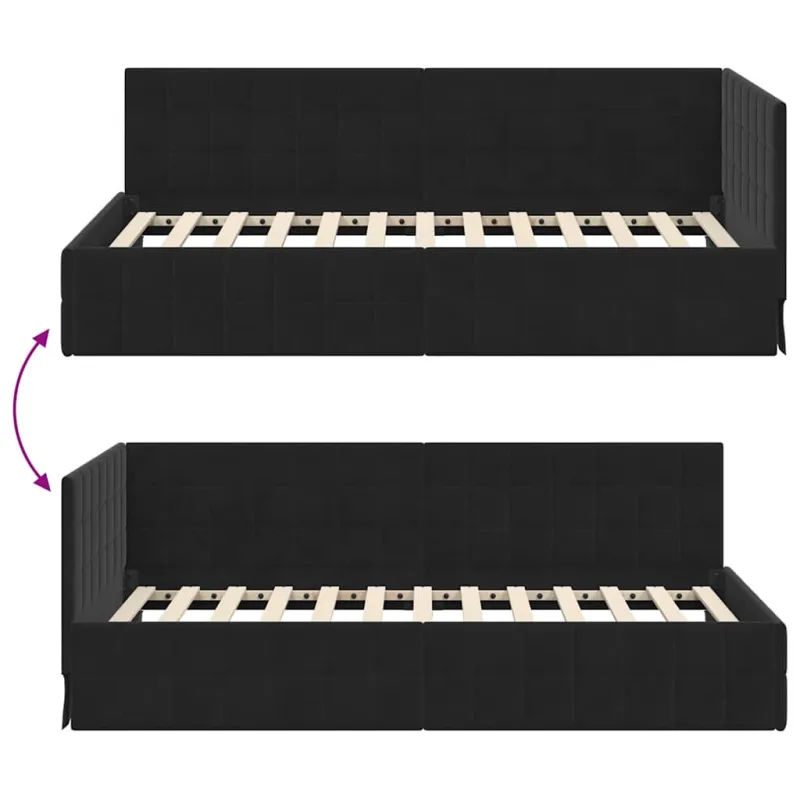 Kampinė lovos konstrukcija Juoda 100 cm x 200 cm Aksomas