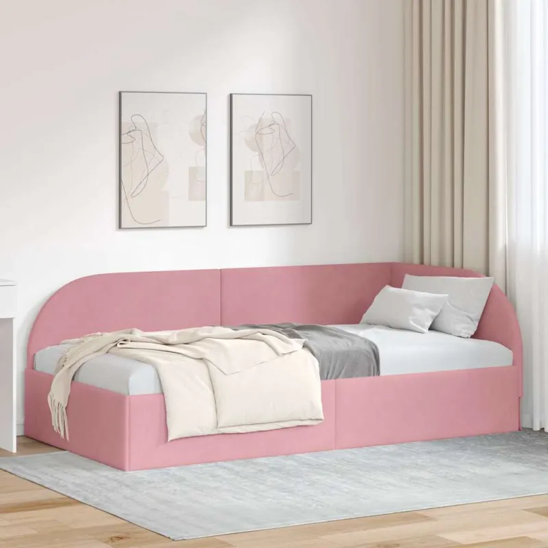 Kampinė lovos konstrukcija Rožinė 90 cm x 200 cm Aksomas