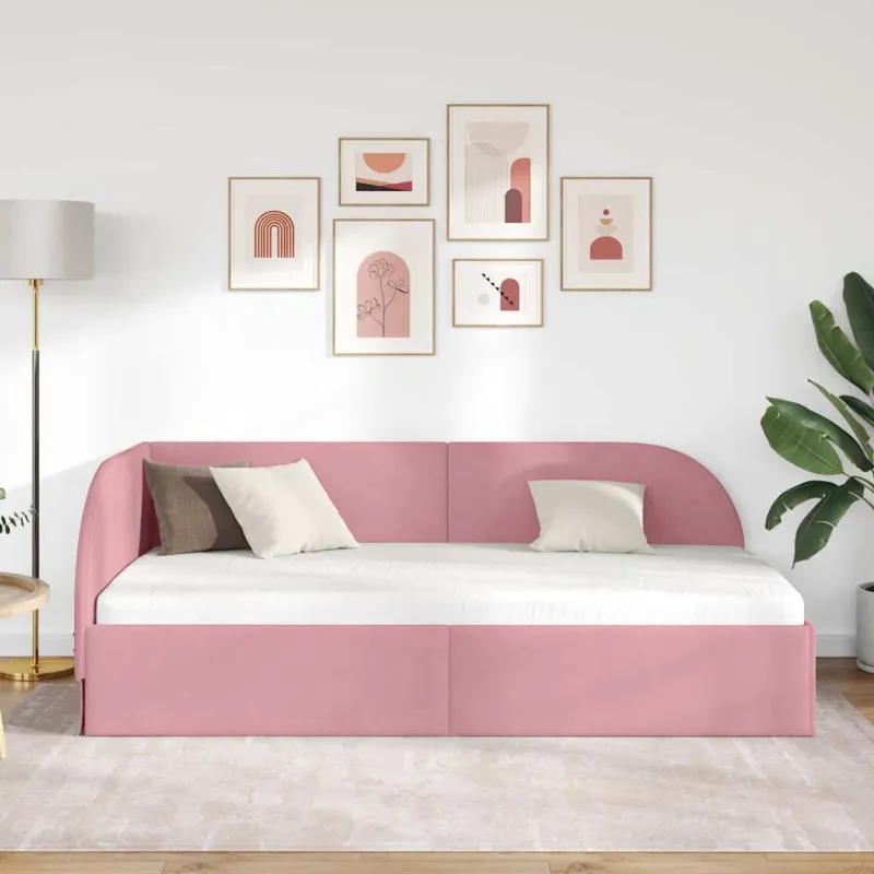 Kampinė lovos konstrukcija Rožinė 90 cm x 200 cm Aksomas