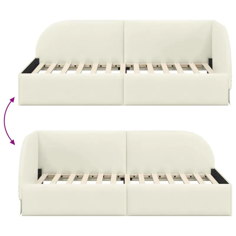 Kampinė lovos konstrukcija Kreminė 90 cm x 200 cm Aksomas