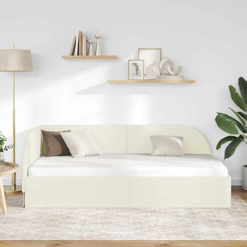 Kampinė lovos konstrukcija Kreminė 100 cm x 200 cm Aksomas