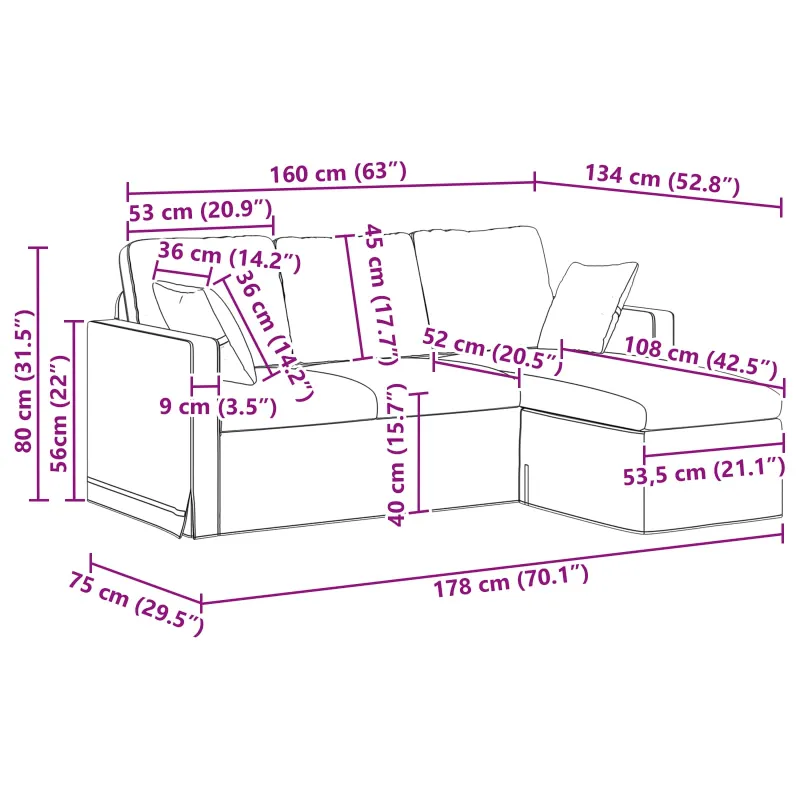 Sofa Tamsiai pilka 178 x 134 x 80 cm Aksomas