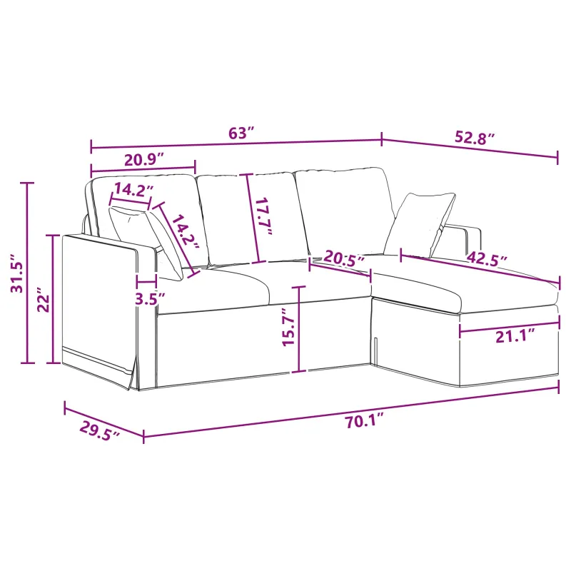 Sofa Tamsiai pilka 178 x 134 x 80 cm Aksomas