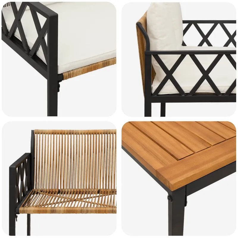 Lauko baldų komplektas 4 pcs Ruda ir Kremavimo Balta