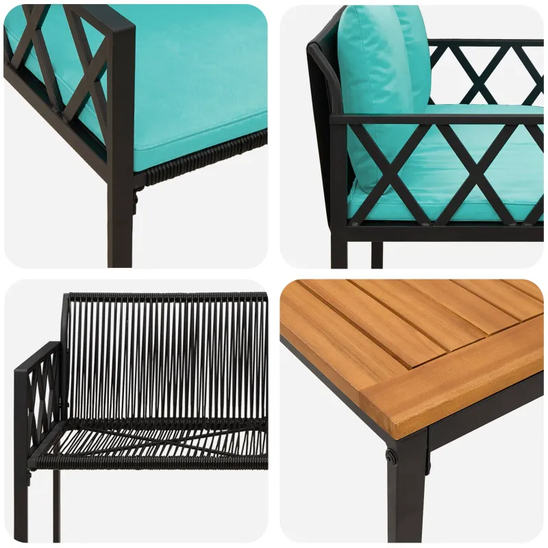 Lauko baldų komplektas 4 pcs Juoda ir turkio poliratanas