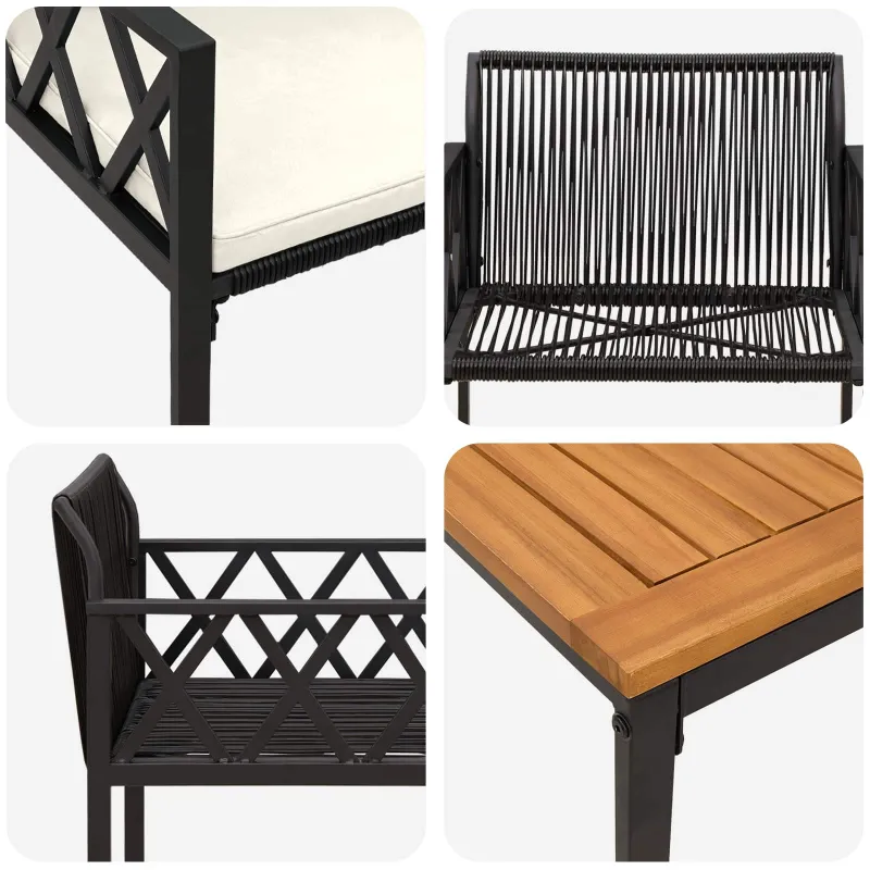 Lauko baldų komplektas 3 pcs Juoda ir kreminė balta poliratanas