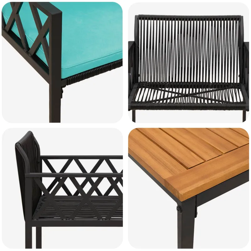 Lauko baldų komplektas 3 pcs Juoda ir turkio poliratanas