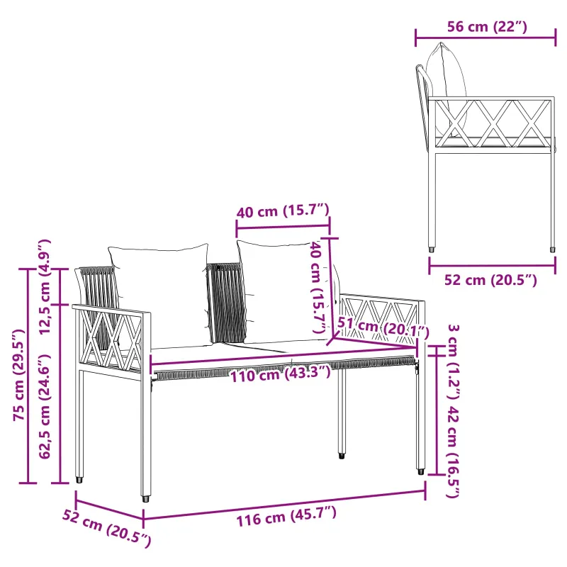 Lauko suoleliai 2 -Seater 116 x 56 x 75 cm poliratanas