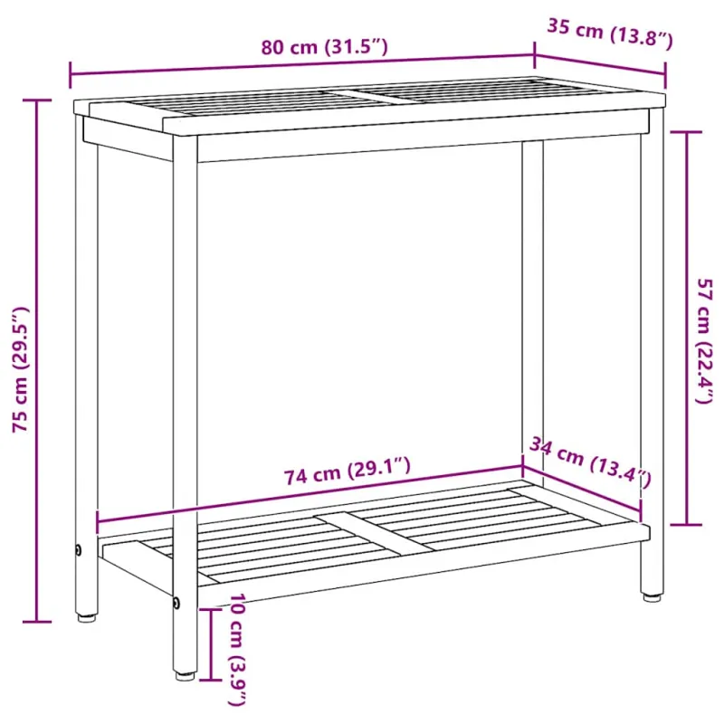 Lauko pöytä säilytystilalla, luonnollinen ja harmaa, 80 x 35 x 75 cm