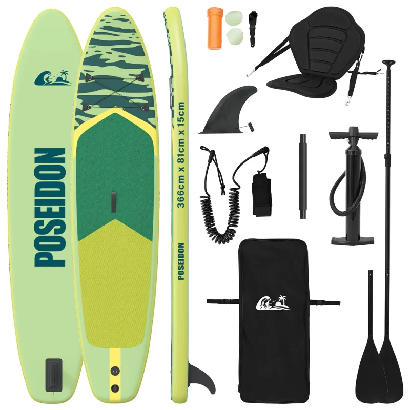SUP lenta su sėdyne 2-in-1 POSEIDON 366 x 81 x 15 cm Žalia