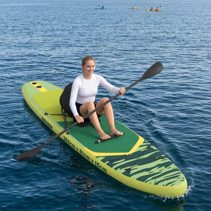 SUP lenta su sėdyne 2-in-1 POSEIDON 366 x 81 x 15 cm Žalia