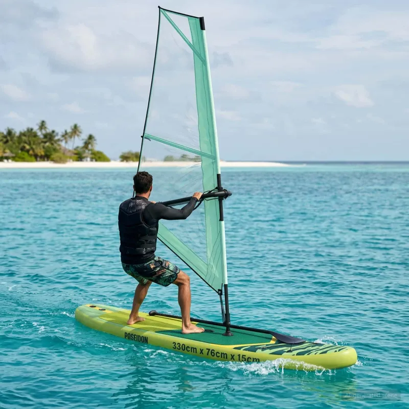 Pripučiamas SUP lenta su burės POSEIDON 330 x 76 x 15 cm Žalia