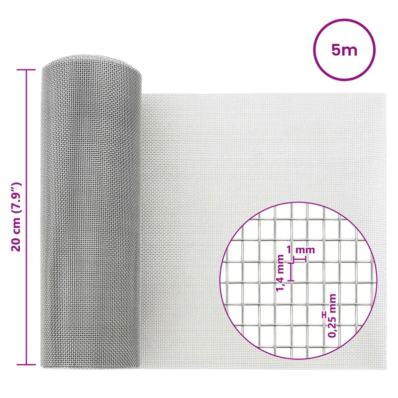 Tinklinis ekranas 20 x 500 cm 18 mesh Nerūdijantis plienas 304
